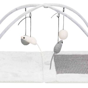 Alfombrilla rascadora con juguetes colgados JUNIOR, 60 × 33 × 42 cm, Gris/Gris Claro