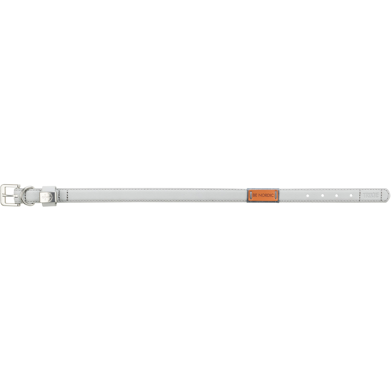 BE NORDIC Collar de Cuero, S–M, 40 cm/20 mm, Gris claro
