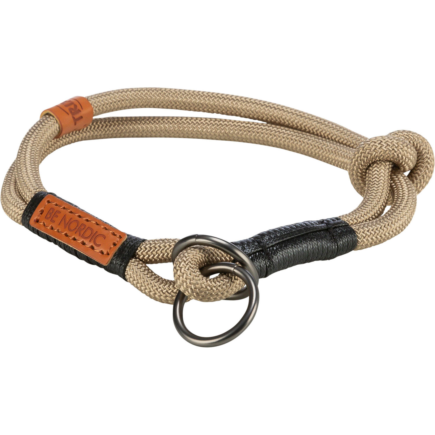 BE NORDIC Collar de Educación, M: 45 cm/ø 8 mm, Arena/Negro