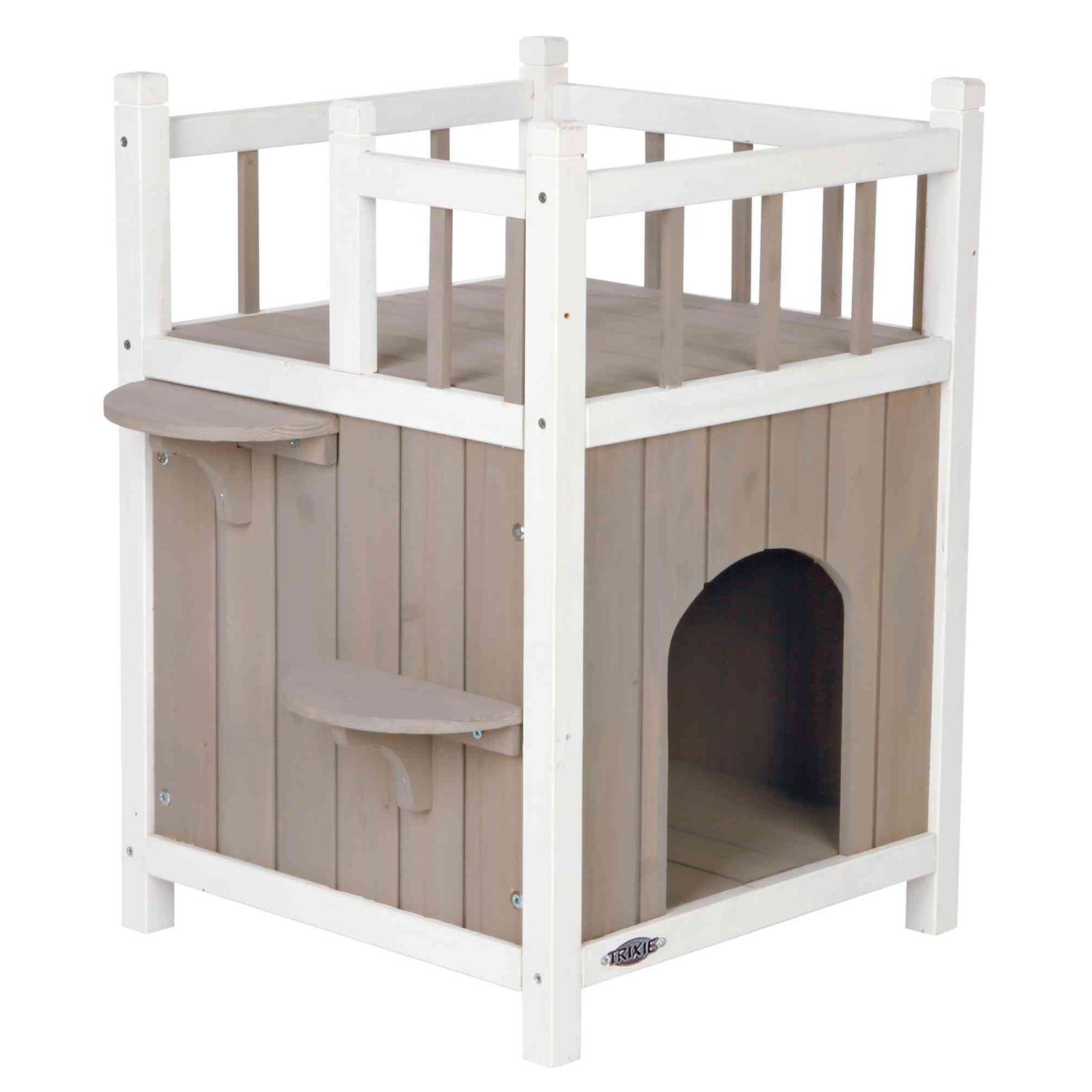 Caseta Gatos con Balcón, 45 × 65 × 45 cm, Gris-Blanco - Imagen 2
