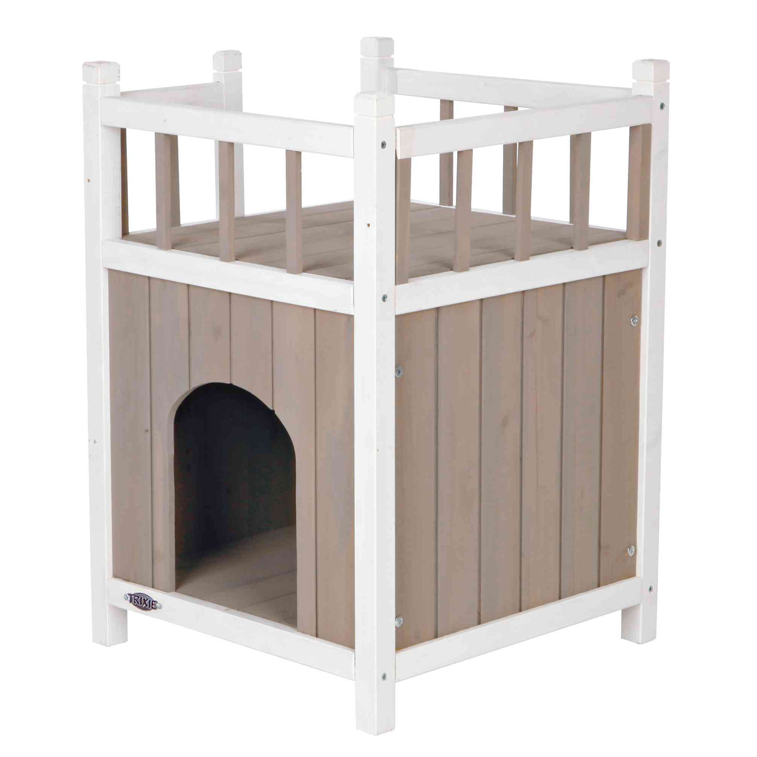 Caseta Gatos con Balcón, 45 × 65 × 45 cm, Gris-Blanco - Imagen 3