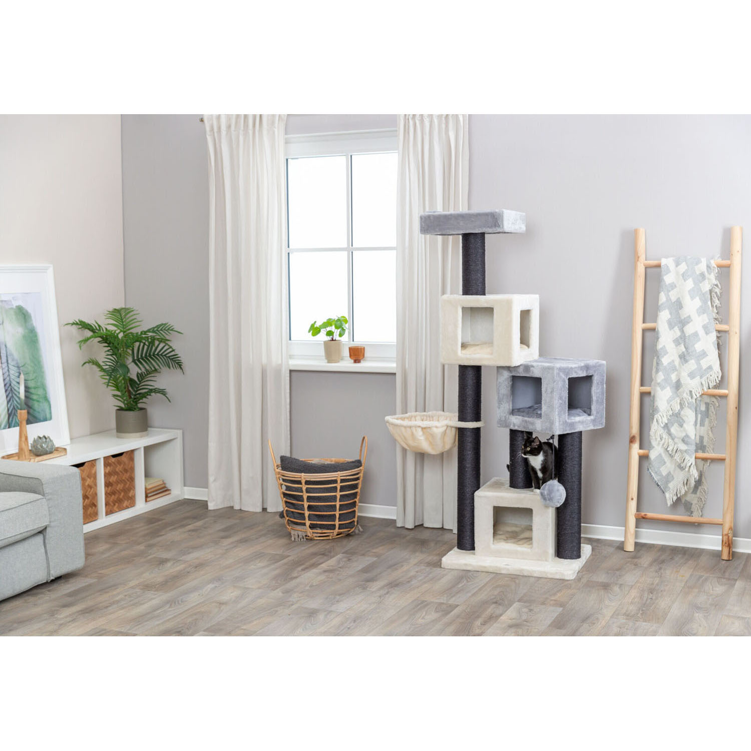 Poste Rascador Enzo, 156 cm, Crema/Gris/Negro - Imagen 9