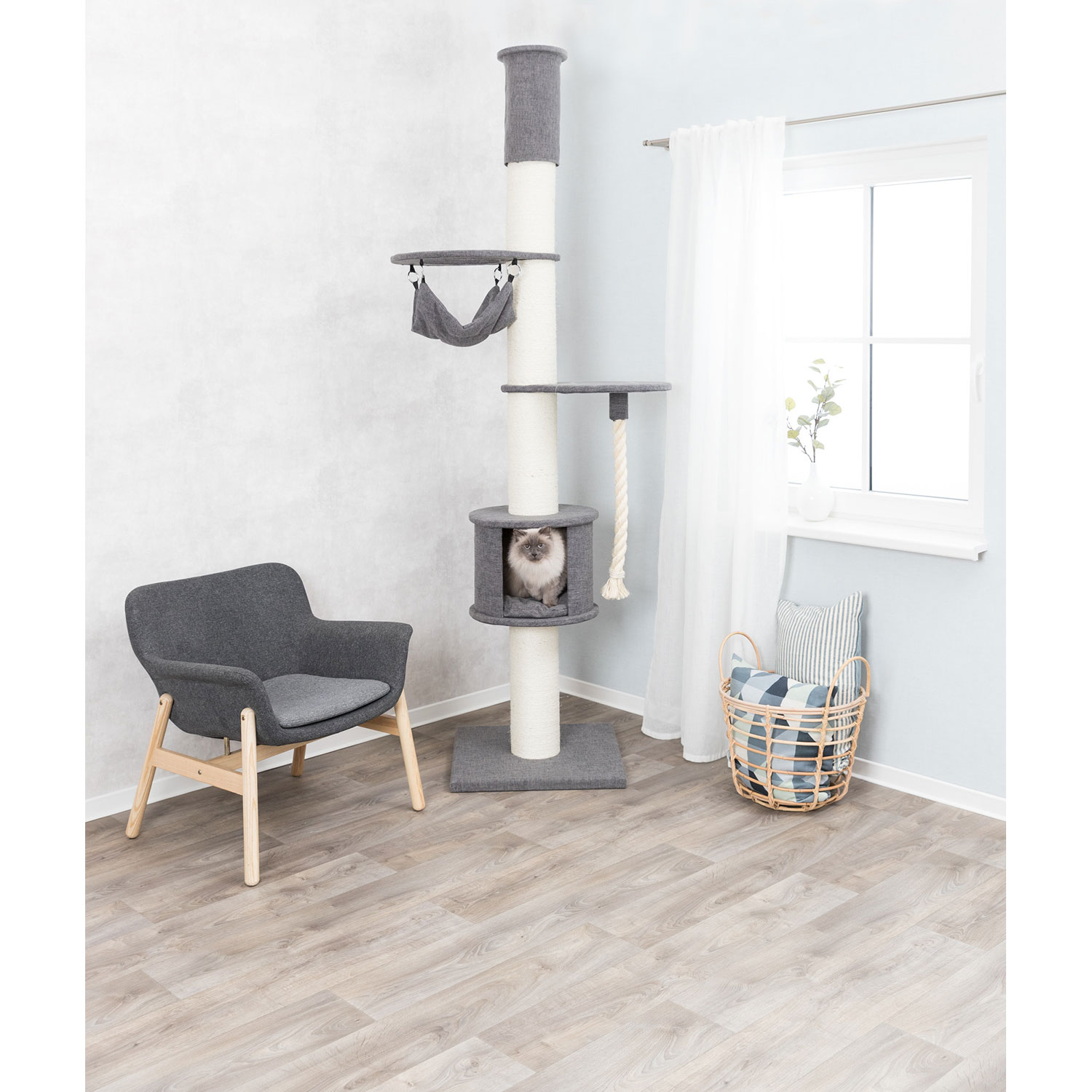 Poste Rascador Fidele XXL, del suelo al techo, 220–250 cm, Gris - Imagen 6