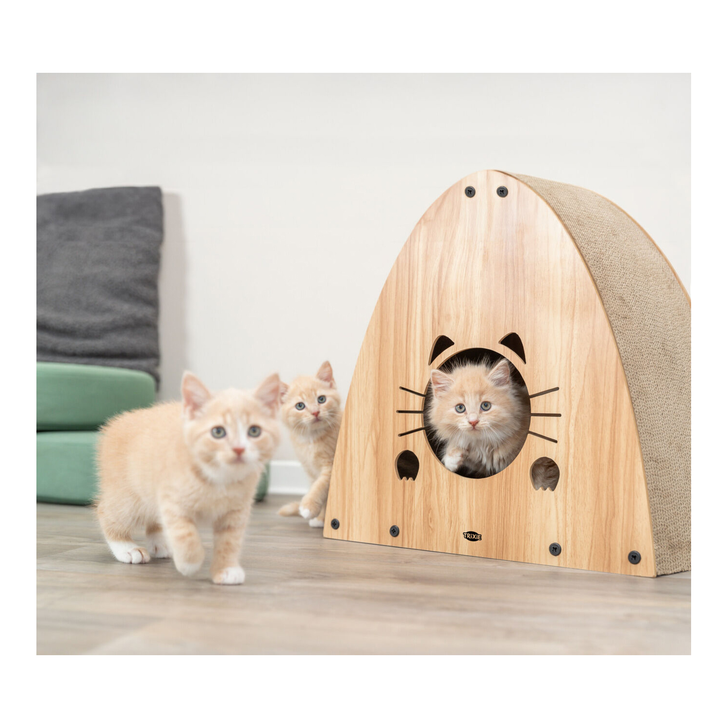 Rascador con catnip, MDF, 48 × 48 × 28 cm, marrón claro - Imagen 7