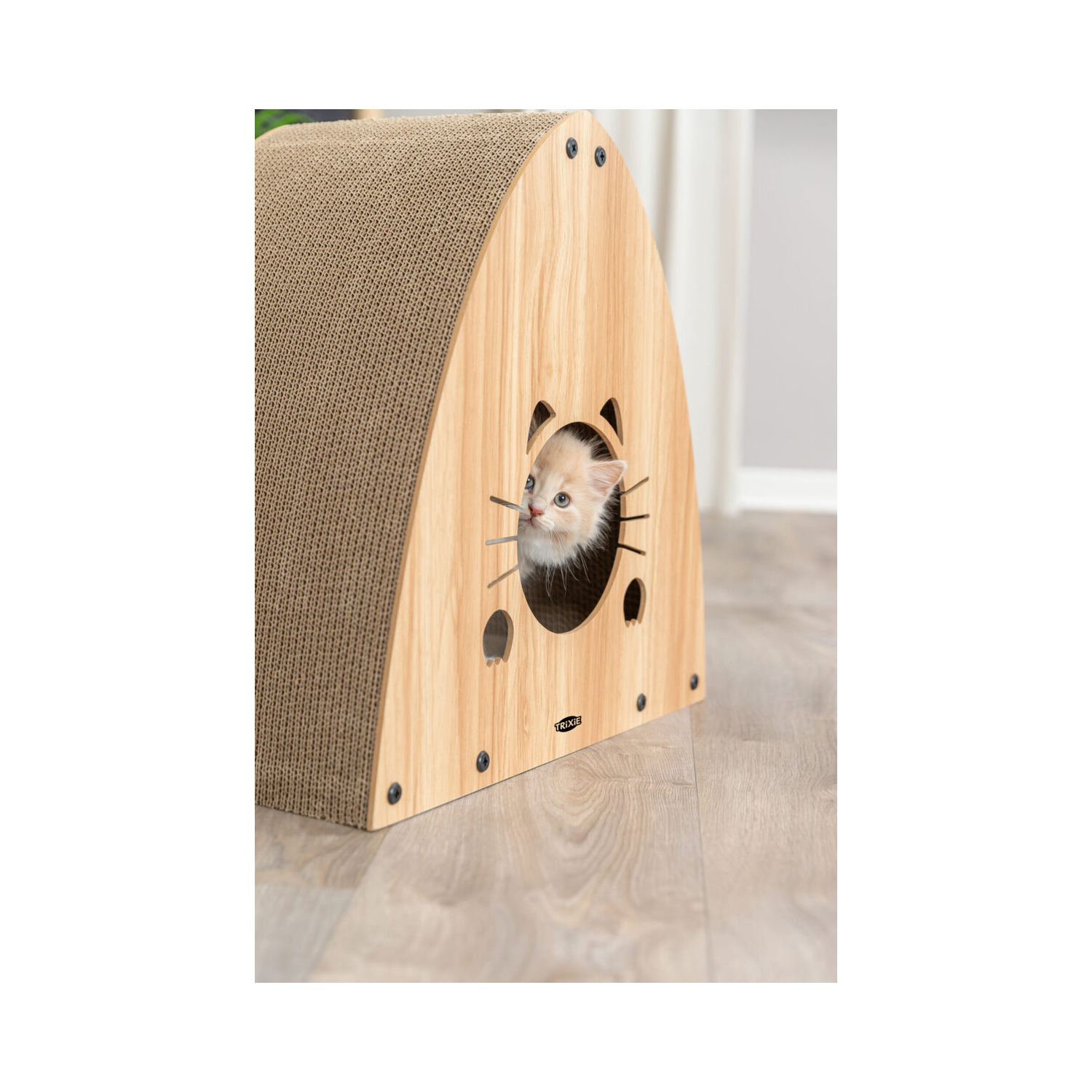 Rascador con catnip, MDF, 48 × 48 × 28 cm, marrón claro - Imagen 8