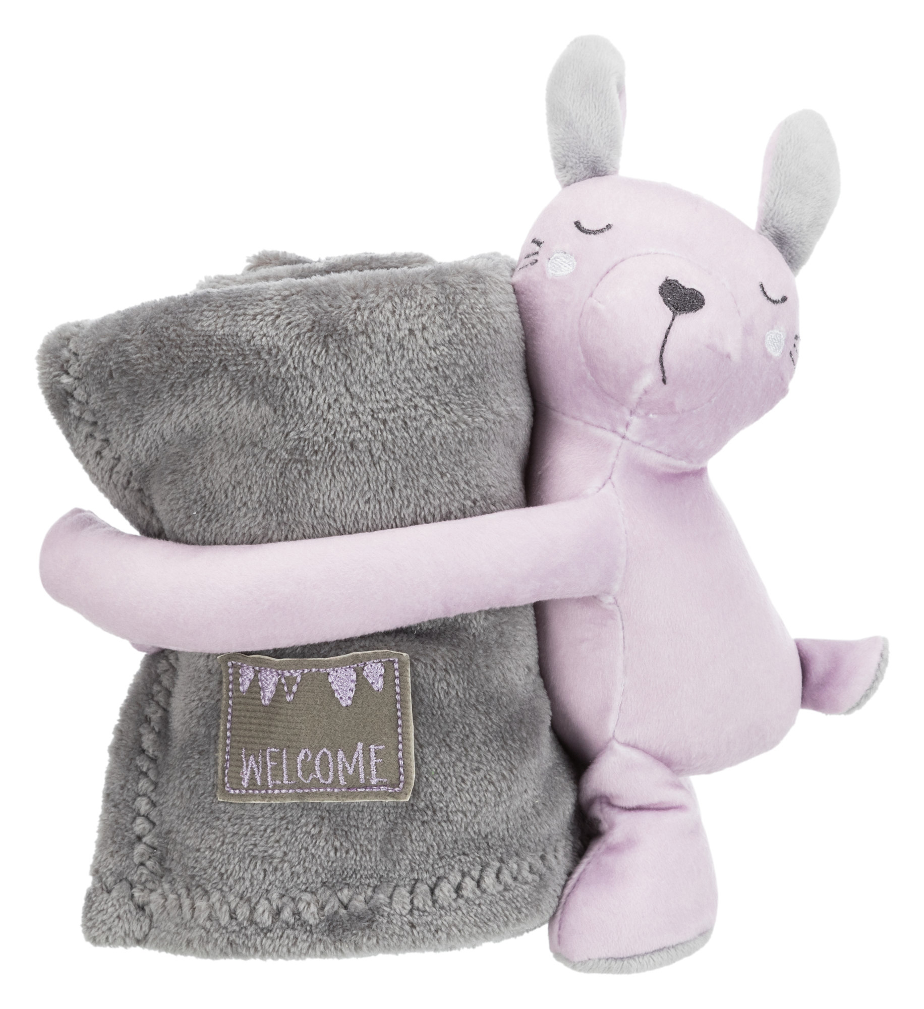 Set JUNIOR de manta/conejo, felpa,  75 × 50 cm, Gris/Lila Claro - Imagen 3