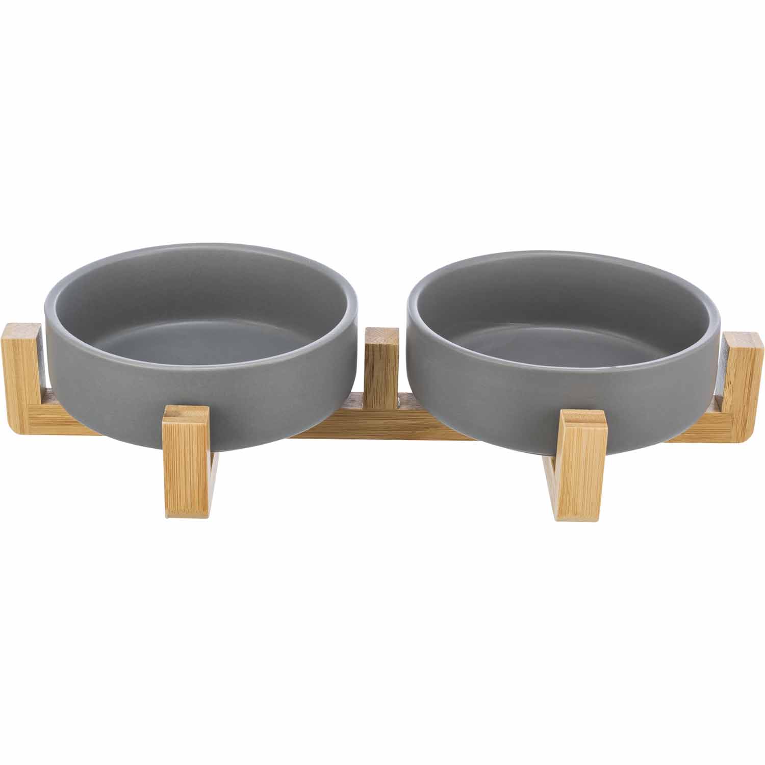 Set de Comederos, Cerámica/Madera, 0,3 l/31 × 6 × 16 cm, Gris