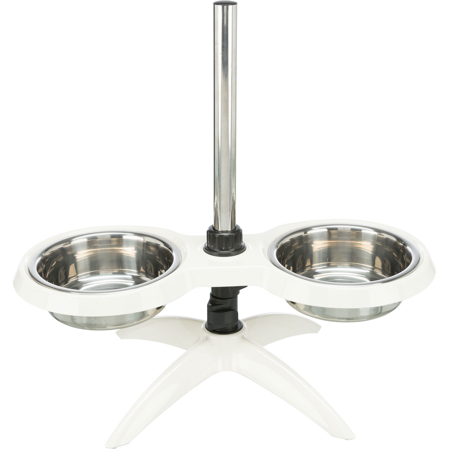Soporte Comedero Perros, de altura ajustable, Melamina/Acero Inox, 2 × 2.4 l/ø 25 cm, Blanco - Imagen 3