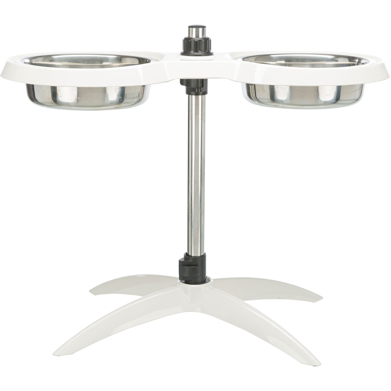 Soporte Comedero Perros, de altura ajustable, Melamina/Acero Inox, 2 × 2.4 l/ø 25 cm, Blanco - Imagen 4