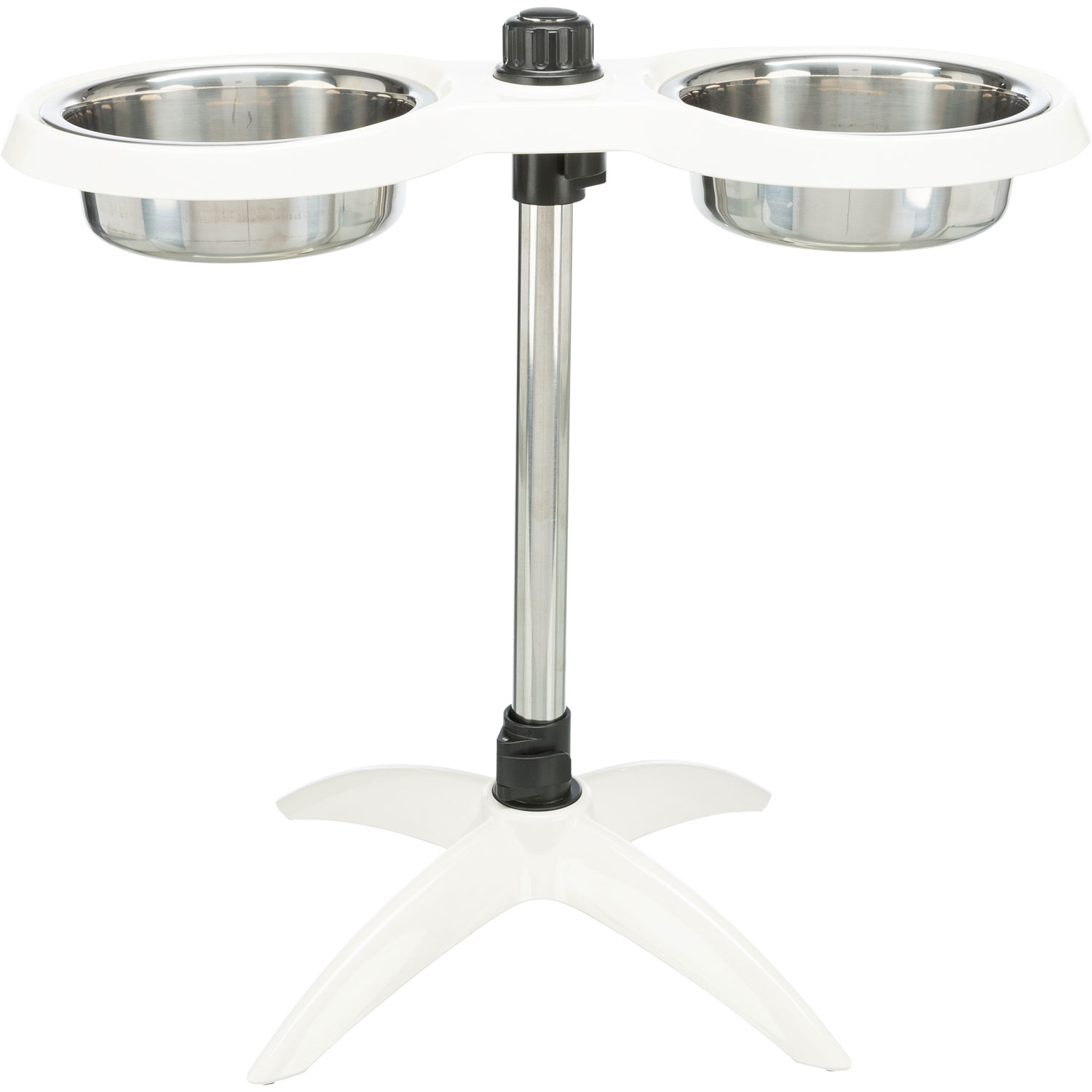 Soporte Comedero Perros, de altura ajustable, Melamina/Acero Inox, 2 × 2.4 l/ø 25 cm, Blanco