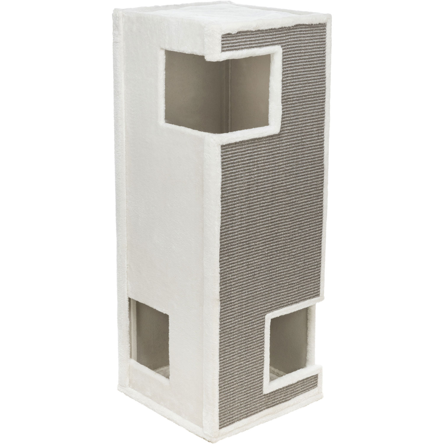 Torre Rascador Gerardo, sisal y felpa, 100 cm, Blanco-Gris - Imagen 2
