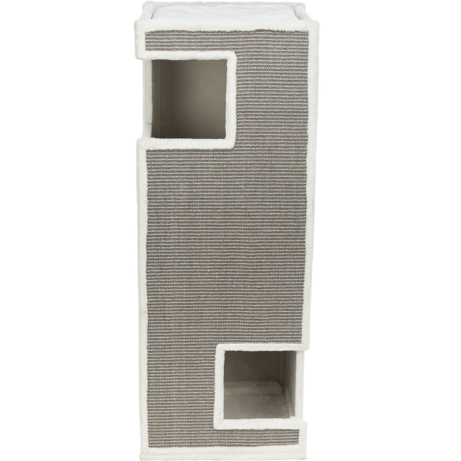Torre Rascador Gerardo, sisal y felpa, 100 cm, Blanco-Gris - Imagen 3