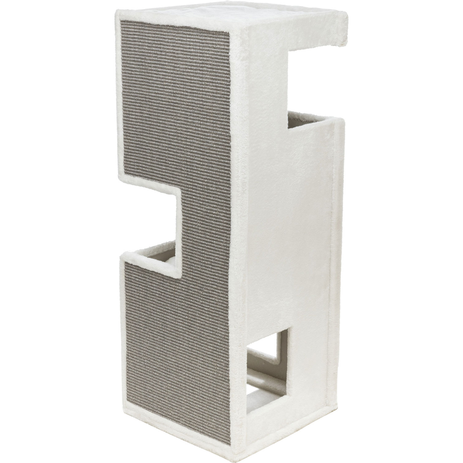 Torre Rascador Gerardo, sisal y felpa, 100 cm, Blanco-Gris - Imagen 5