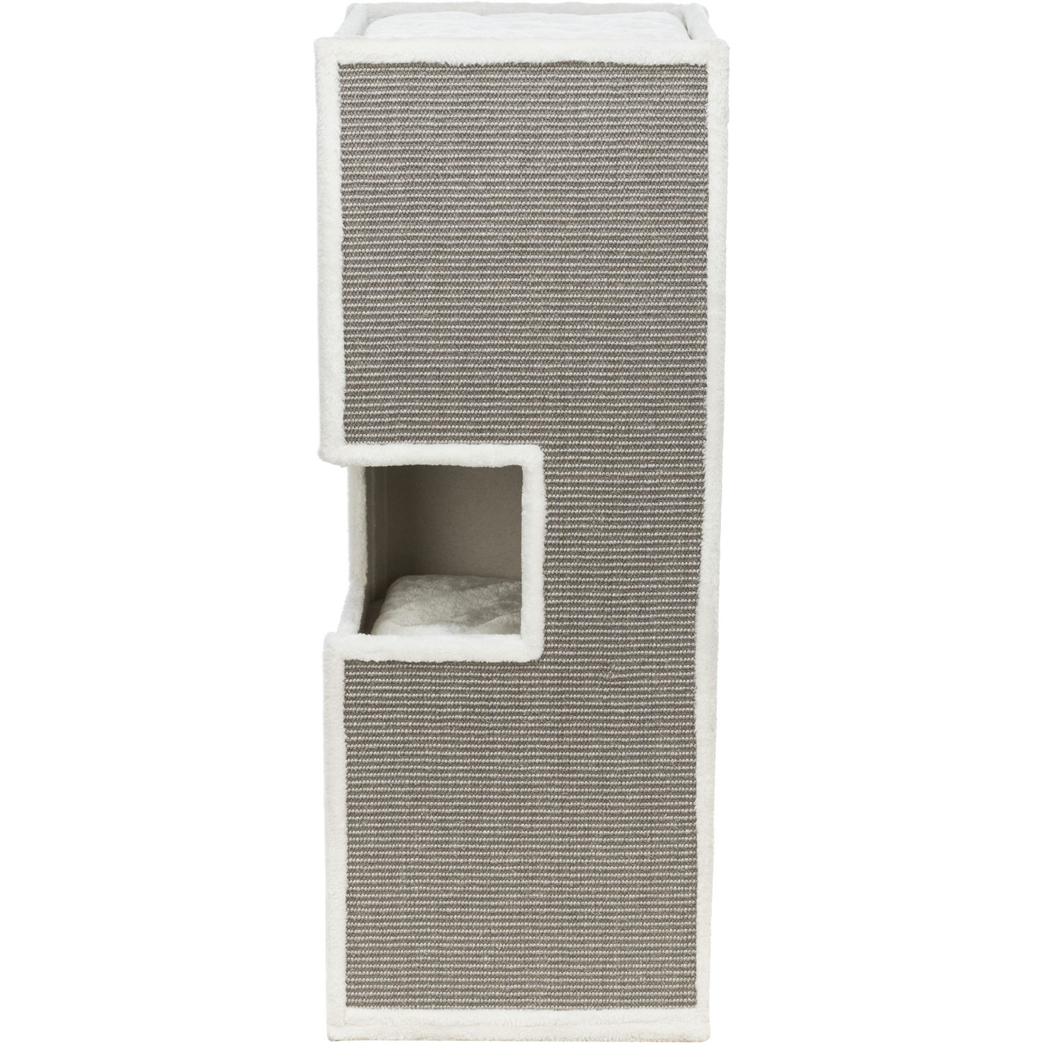 Torre Rascador Gerardo, sisal y felpa, 100 cm, Blanco-Gris - Imagen 6