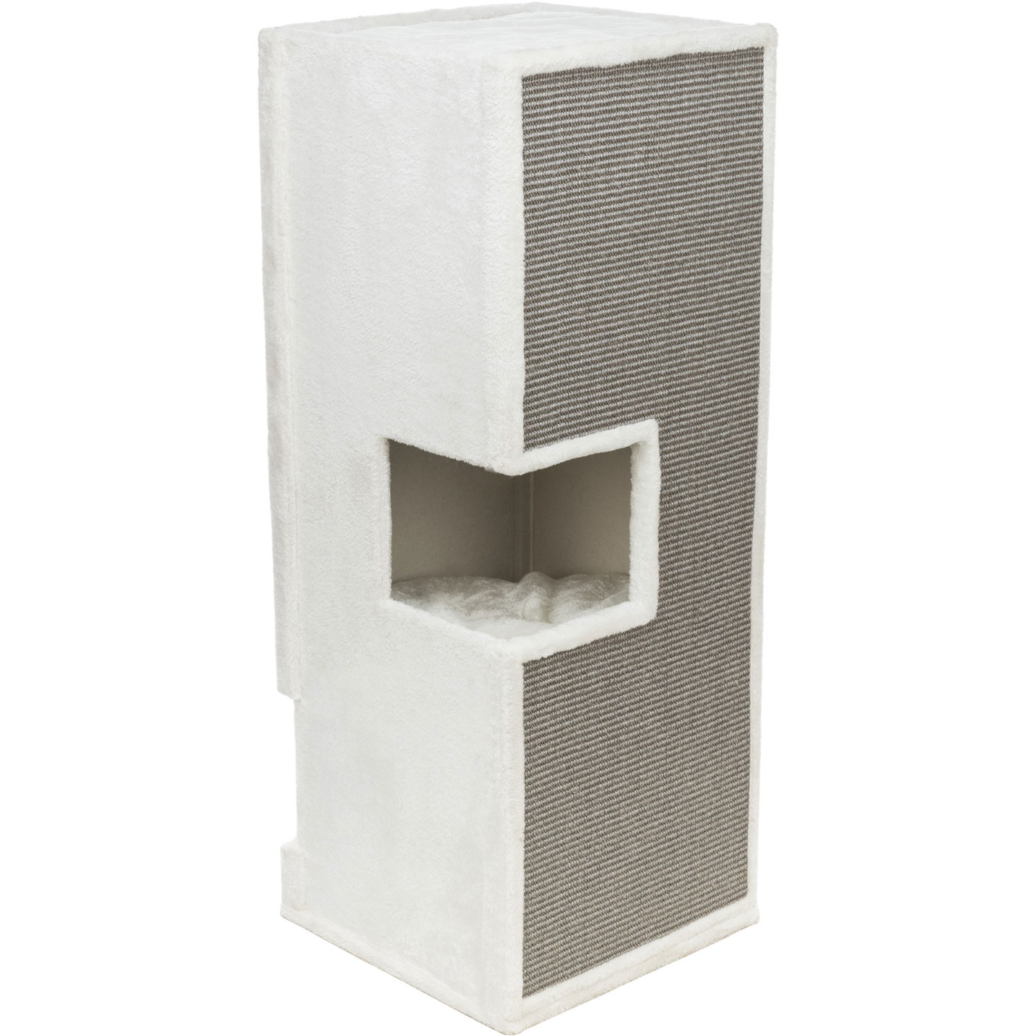 Torre Rascador Gerardo, sisal y felpa, 100 cm, Blanco-Gris - Imagen 7