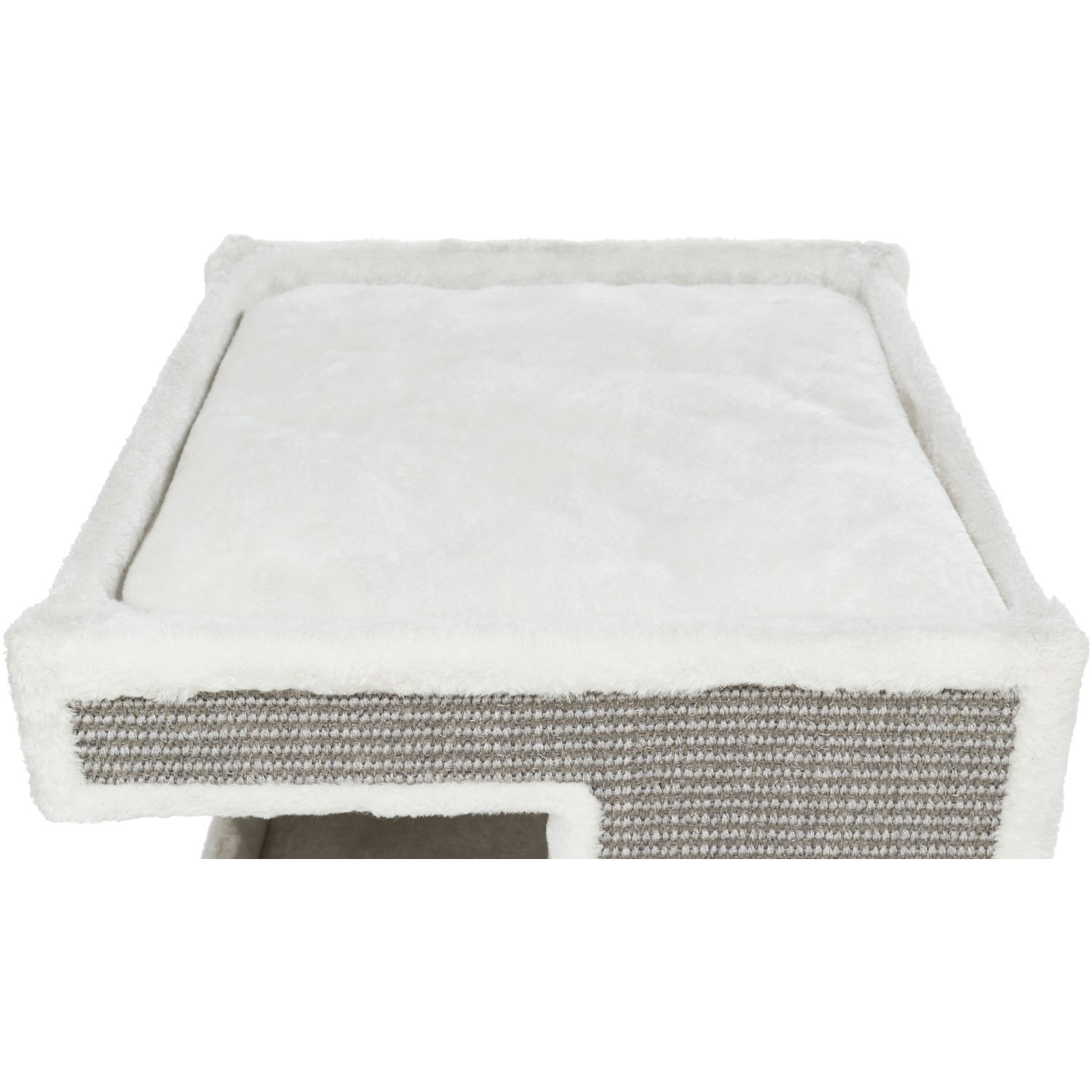 Torre Rascador Gerardo, sisal y felpa, 100 cm, Blanco-Gris - Imagen 8
