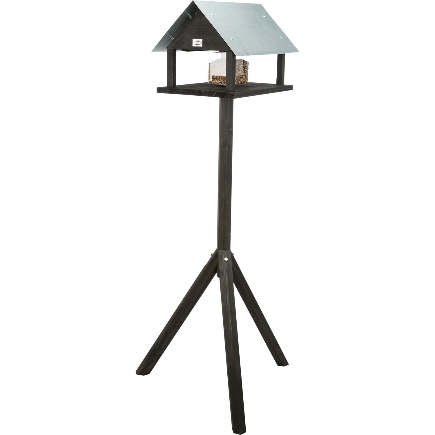 natura Comedero Pájaros, madera de abeto, 29 × 27 × 38 cm/1.24 m, Negro - Imagen 2